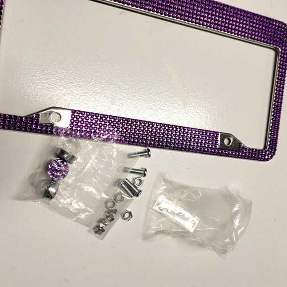 Purple Rhinestone Crystal Bling Car Plate Frames - Picture 4 of 6